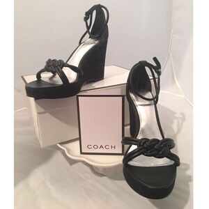 Coach Kinsey Soft Napa Black Leather Wedge Size 7